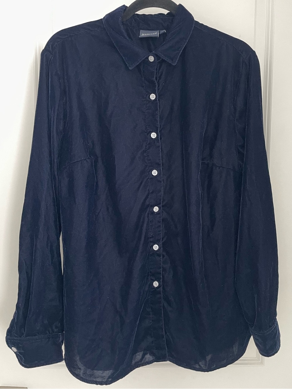 Madison Mathews Navy Velvet Button Up Shirt Size XL Women’s